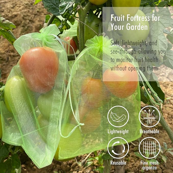 Fruit Protection Bags, Fetanten 40 PCS 4 x 6 Inch Mesh Drawstring Bag for Fruit Trees, Small Green Garden Fruit Plant Netting Cover Bag Protect Strawberry Blueberry Tomato from Bird Insect Pest