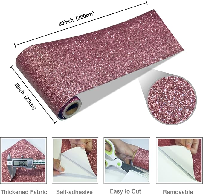 CRE8TIVE Rose Gold Wallpaper Border Peel and Stick Wall Border Fabric Glitter