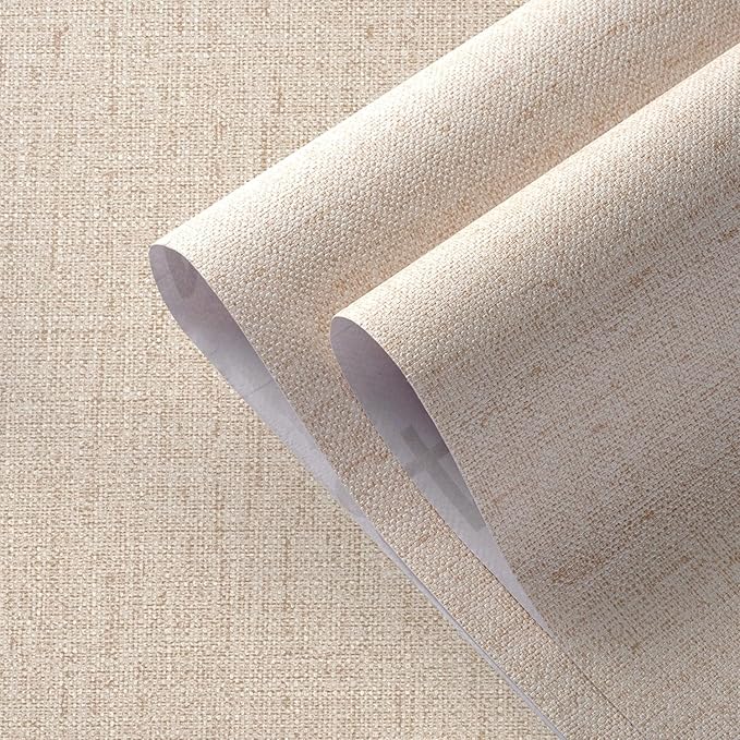 Beige Wallpaper Peel and Stick 472" Textured Beige Grasscloth Contact Paper