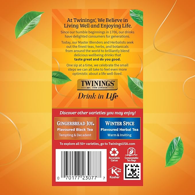 Twinings Christmas Black Tea Individually Wrapped Bags, 20 Count (Pack of 6), Aromatic Cinnamon & Clove, Caffeinated, Enjoy Hot or Iced, 120 Teabags