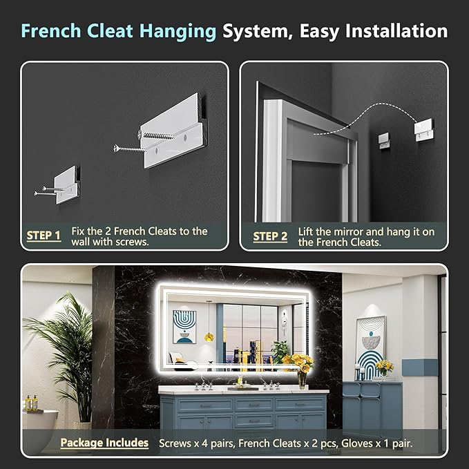 72x32 LED Bathroom Mirror with Lights, Backlit and Front Lit Anti-Fog Lighted