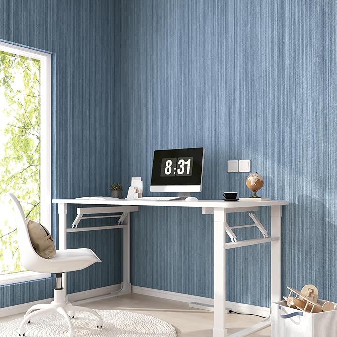 FUKU MON Grasscloth Fabric Wallpaper 24" X 394" Blue Gray Textured Thick Linen