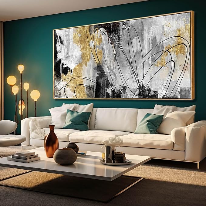 Large Canvas Wall Art Gold Abstract Paintings 29x58 Inch Wooden Framed Artwork