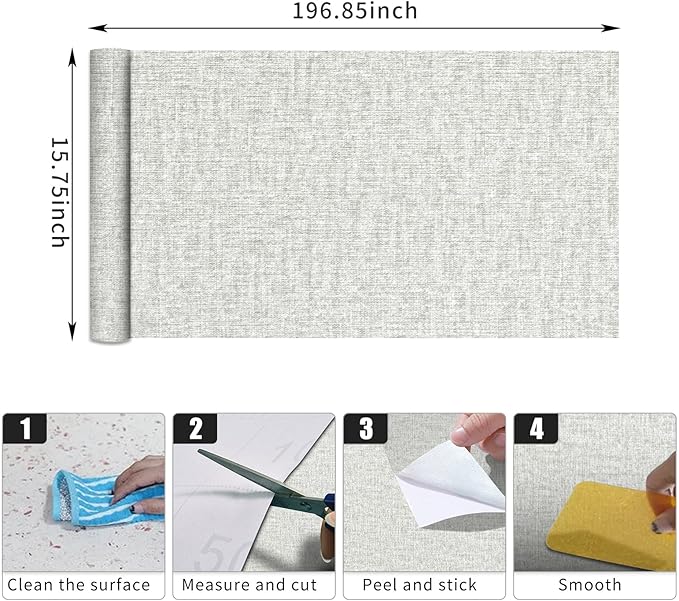 Grey Grasscloth Peel and Stick Wallpaper, Vintage Textured Contact Paper 15.75"