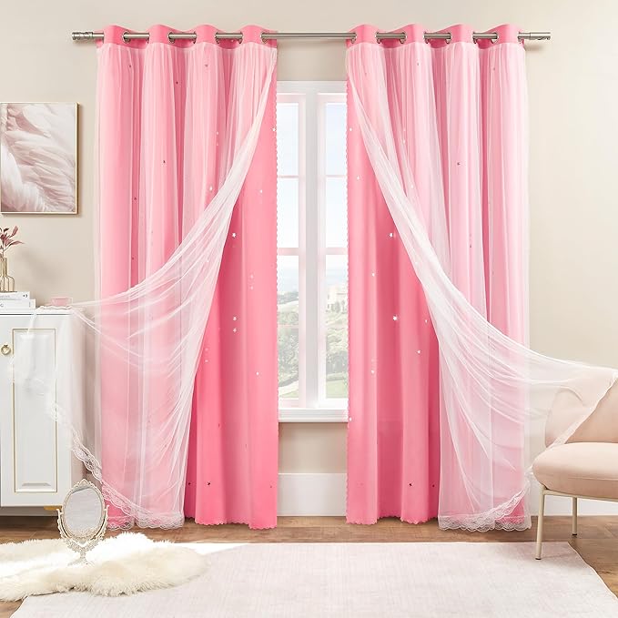 XiDi Pink Curtains for Girls Room, Kids Bedroom Blackout Curtains, Hot Pink