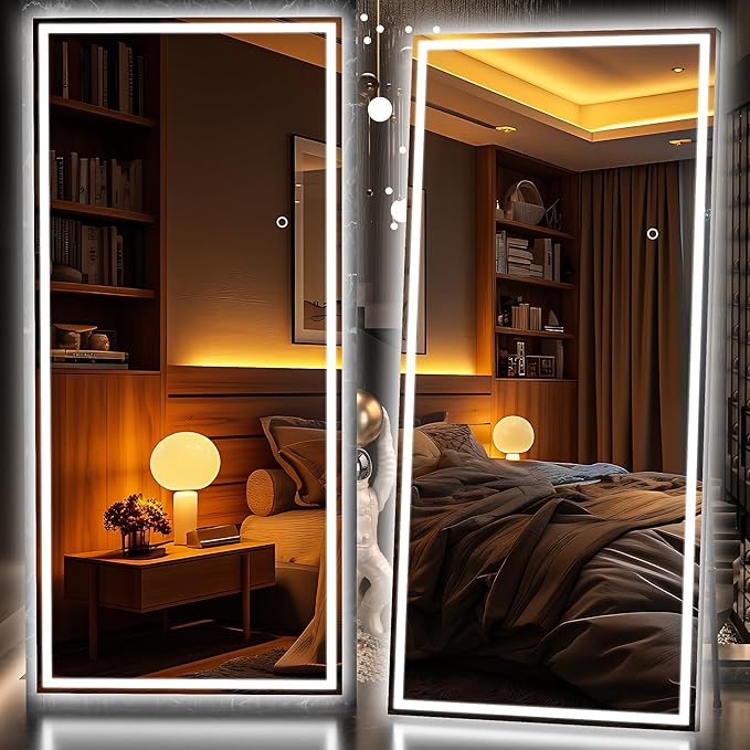 Hasipu Full Length Mirror with Lights, Full Body Dressing Hanging Mounted Mirror