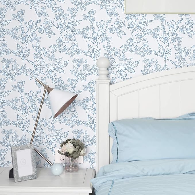 Ismoon Floral Wallpaper Peel and Stick Blue and White Contact Paper Vintage