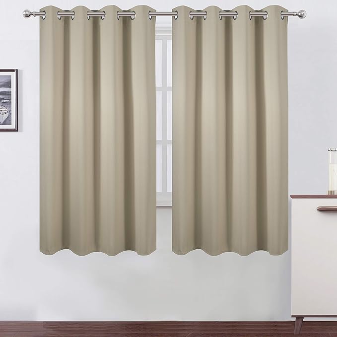 LEMOMO Beige Thermal Blackout Curtains/52 x 63 Inch/Set of 2 Panels Room