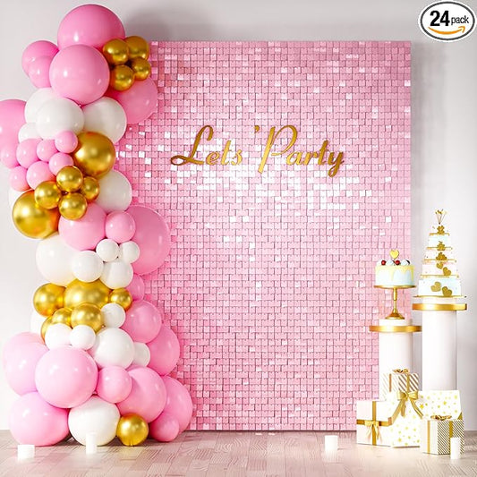 COKAOBE Baby Pink Shimmer Wall Backdrop 24PCS Sequins Backdrop Decoration Panels