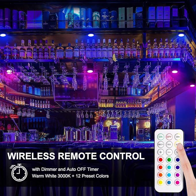 BLS LED Puck Lights with Remote Control, Wireless Under Cabinet & Closet