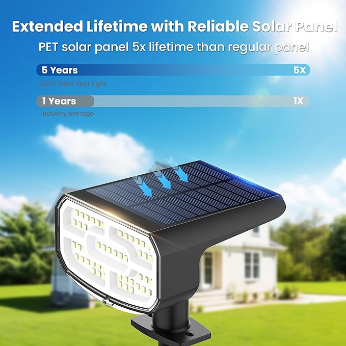 Solar Lights Outdoor Waterproof IP65, Super Bright LED, 3000K 2 Lighting Modes, Solar Powered Yard Garden Solar Spot Lights for Outside Landscape Auto On/Off -6 Pack