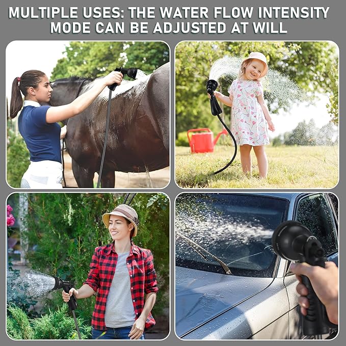 Pangda 75 Ft x 3/8'' Coil Garden Hose EVA Recoil Garden Self Coiling Expanding Water Hose with 6 Function Spray Nozzle Universal 3/4'' Brass Connector Fitting for Outdoor Yard(Black)