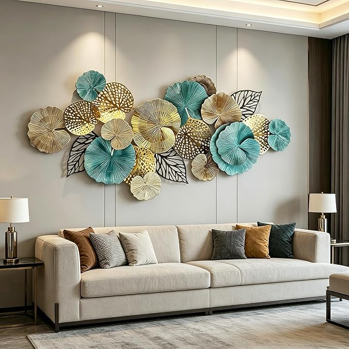 Roivikis Large Metal Wall Art Decor, Modern 3D Abstract Lotus Leaves Wall Decor, Decoration for Indoor Outdoor for Living Room, Bedroom, Entryway