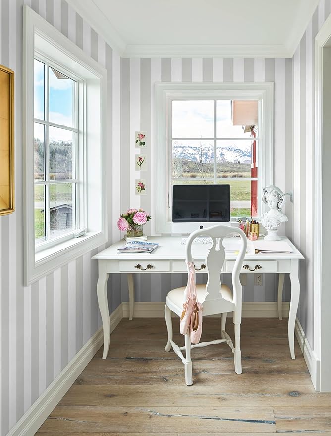 Guvana 17.7"x472" Grey and White Peel and Stick Wallpaper Striped Contact Paper