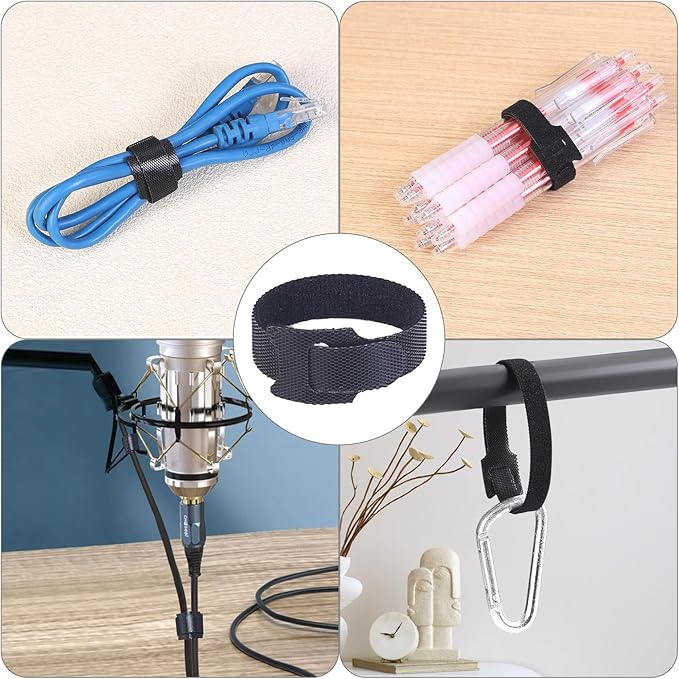 150PCS 8 Inch Reusable Cable Ties Wire Ties Cord Organizer Cable Organizer Adjustable Cable Management Black