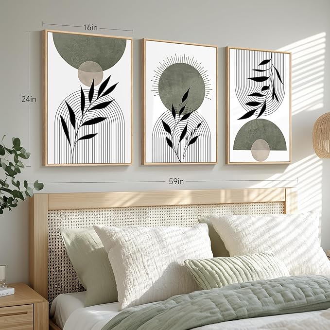 Framed Boho Sage Green Wall Art