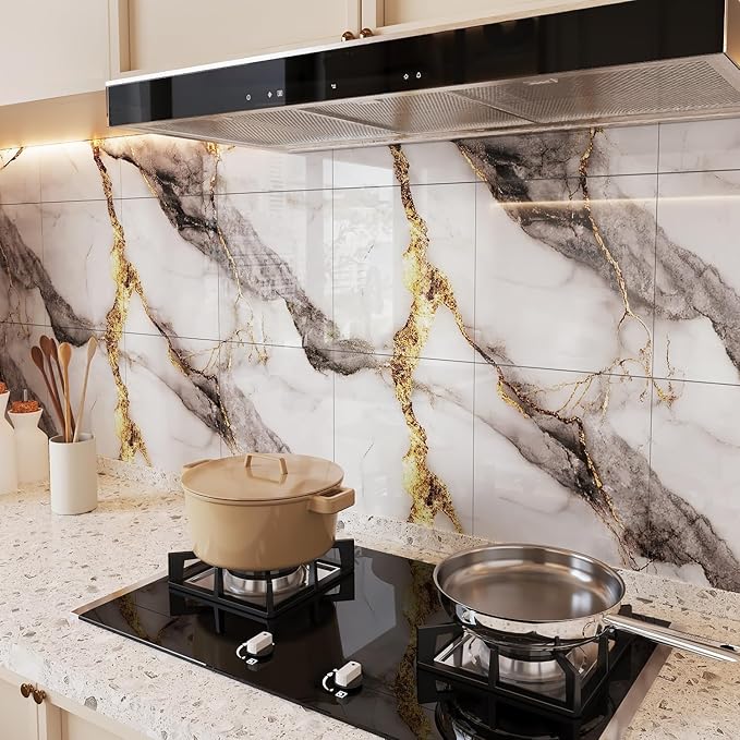 10pcs Peel and Stick Tile Shower Waterproof Marble Tiles Wall Panels,