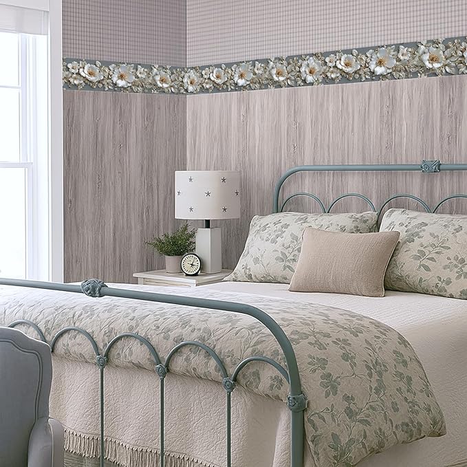 Pearl Wallpaper Border 196x4 Inch Peel and Stick Wall Border Elegant Gray White