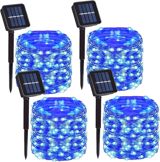 4 Pack Solar Powered Copper Wire String Lights Outdoor, Total 400 LEDWaterproof 8 Modes Fairy Lights for Garden, Patio, Party, Yard, Christmas (Blue)