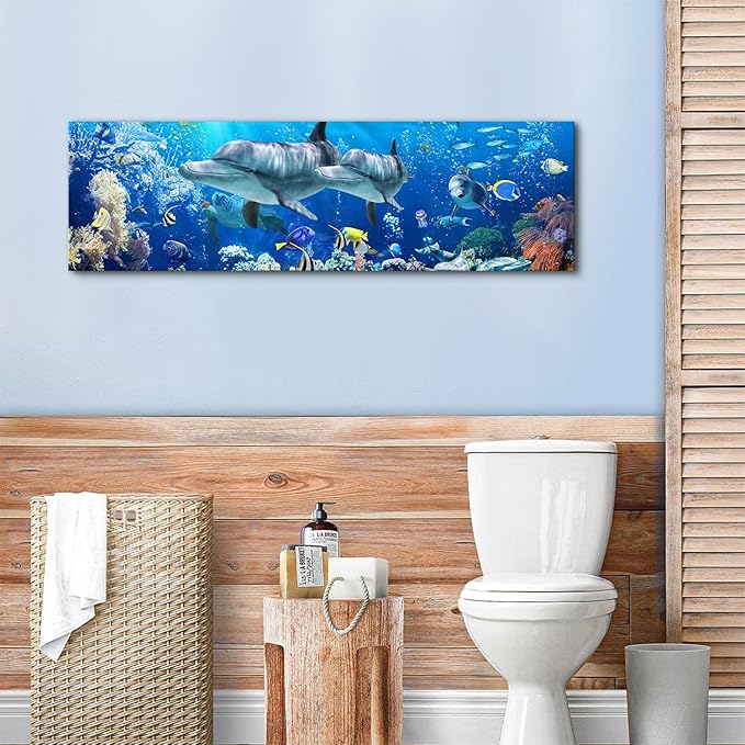 Ocean Dolphin Wall Art for Bathroom Nautical Theme Picture Photo Coastal Room