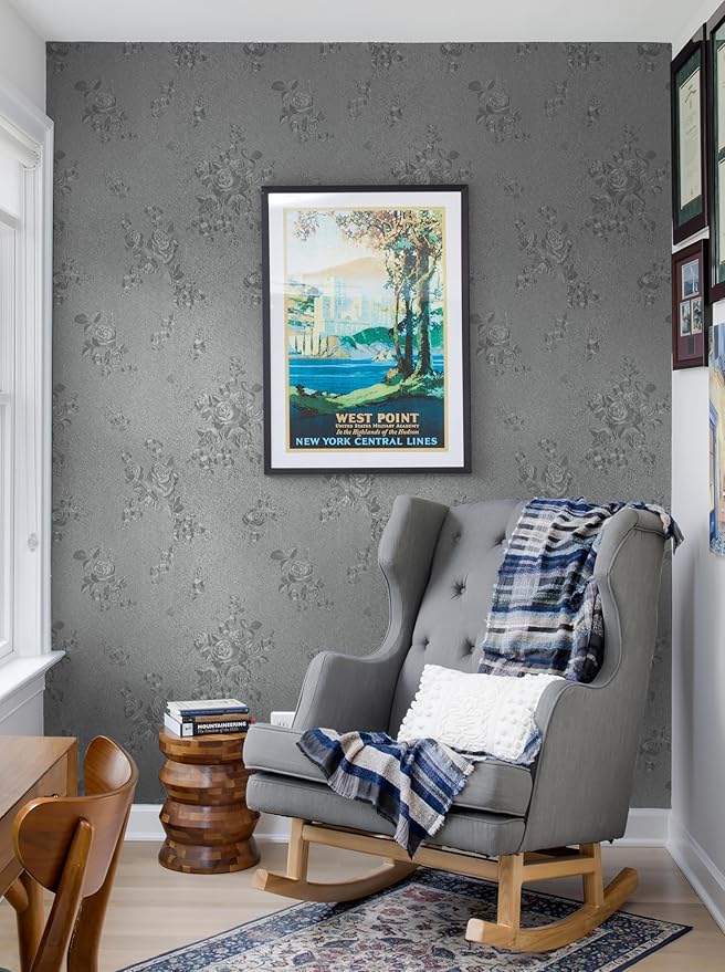 Erfoni 118"x17.7" Gray Peel and Stick Wallpaper Thicken Floral Embossed Contact