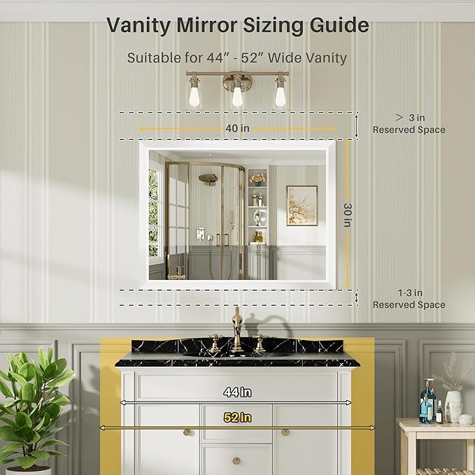 40x30 Inch White Bathroom Mirror