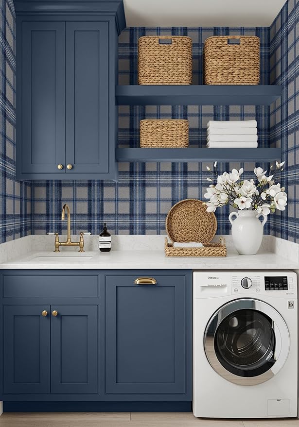 NextWall Harry & Grace Herringbone Plaid Premium Matte Non-Woven Peel and Stick