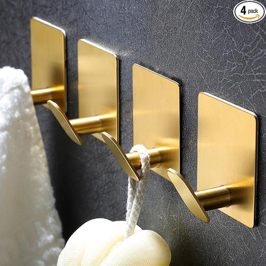 DELITON Gold Towel Hooks- 4 Pack Adhesive Hook