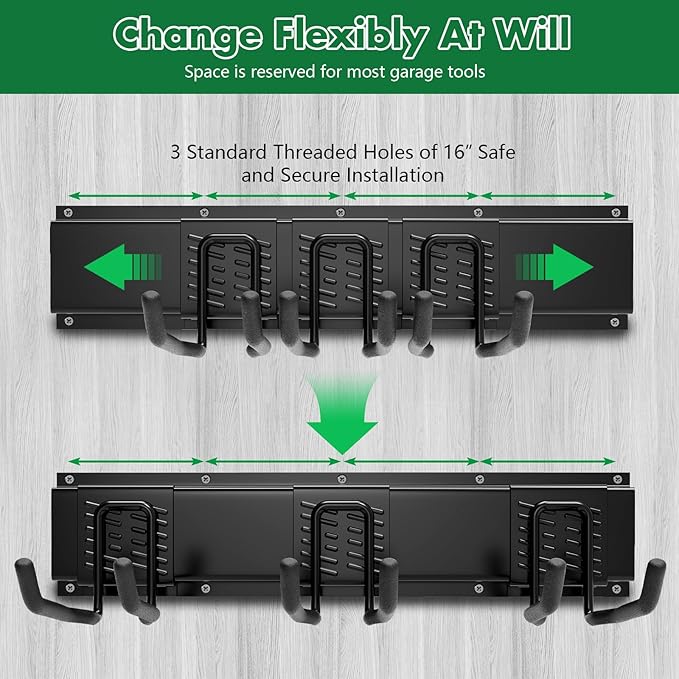 64" Garage Tool Organizer Wall Mount - 720lbs Garden Tool Organizer with Adjustable Hooks, Heavy Duty Metal Garage Storage Rack