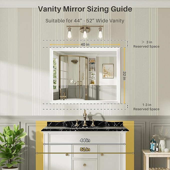 40x32 Inch White Bathroom Mirror