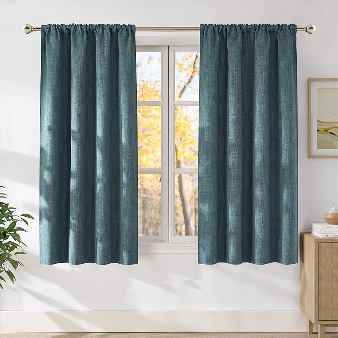 NICETOWN Greyish Blue Room Darkening Rod Pocket Curtains 63 inch Length