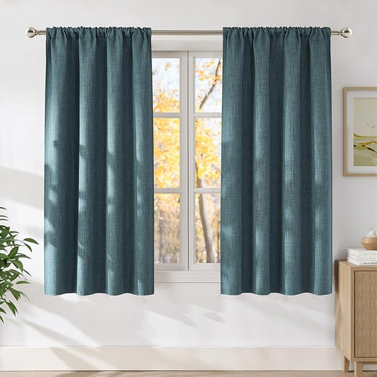 NICETOWN Greyish Blue Room Darkening Rod Pocket Curtains 63 inch Length
