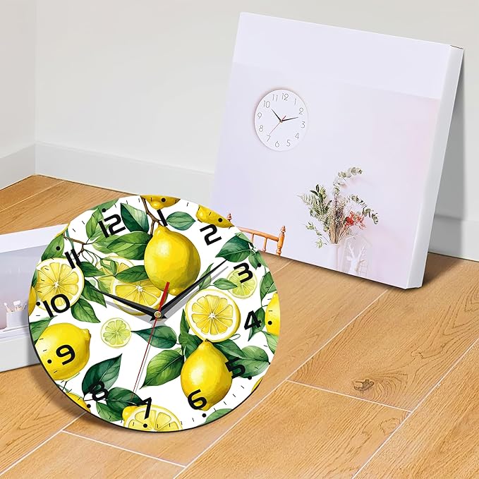 Wall Clock, Watercolor Lemon Wall Clock Silent Non-Ticking Battery Operated