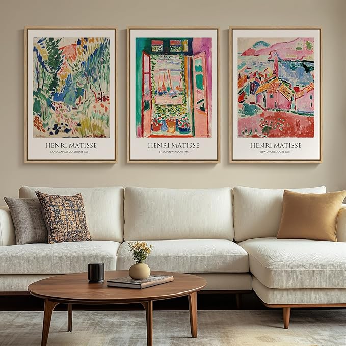 Large Framed Matisse Wall Art for Living room, 3 Piece Colorful Abstract Canvas