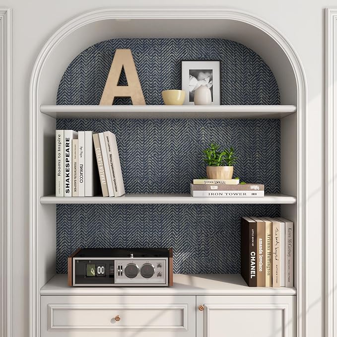 FunStick Gold Navy Blue Grasscloth Wallpaper Peel and Stick Wallpaper Textured