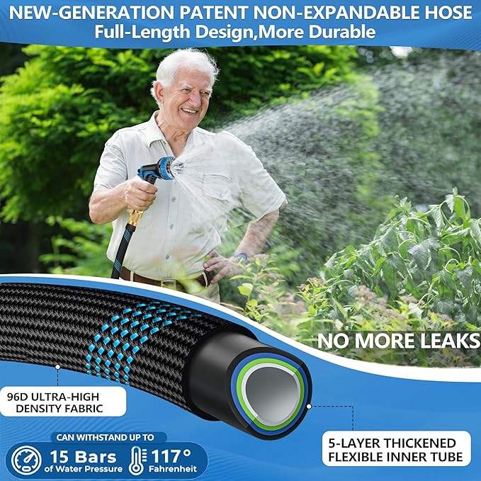 25 FT Non-Expandable Garden Hose, 2026 New Upgraded Flexible Water Hose, Ultra Lightweight Non-Expanding hoses with 10 Function Sprayer, Leak proof, Pressure Resistant for Yard, Outdoor