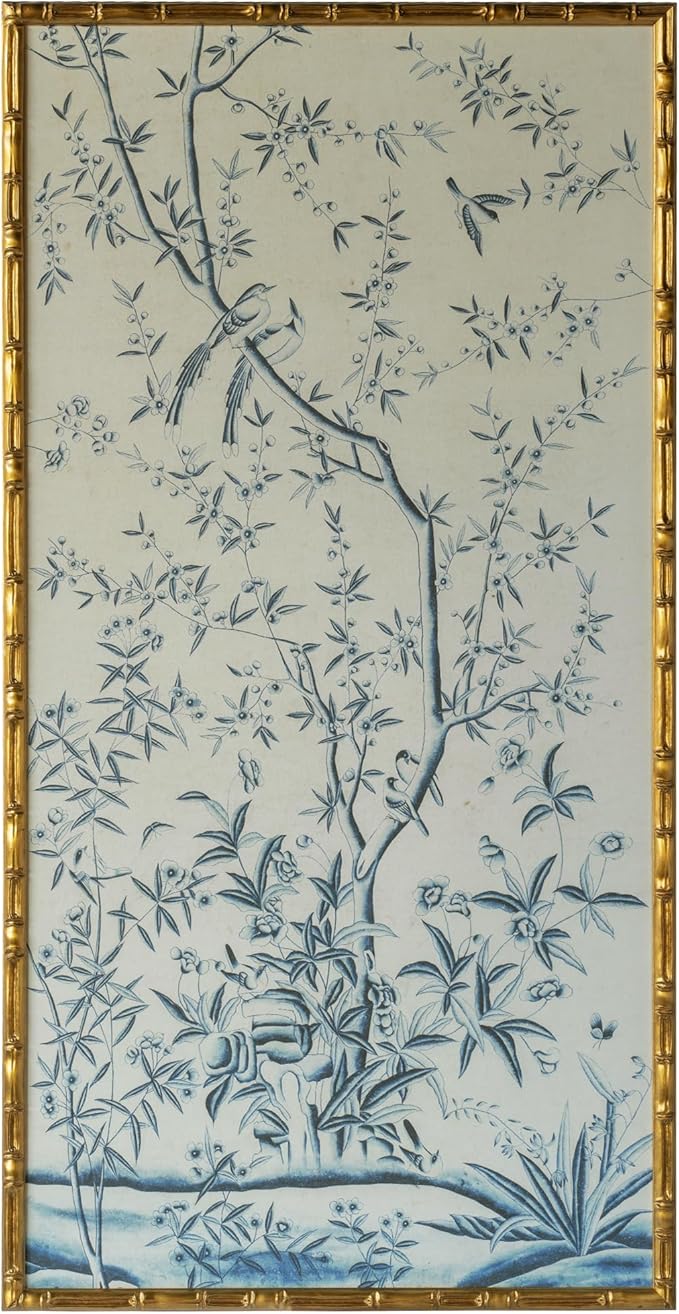 HongFengtang Chinese Rice Paper Print China Flower And Bird Bamboo Frame 54.3 X