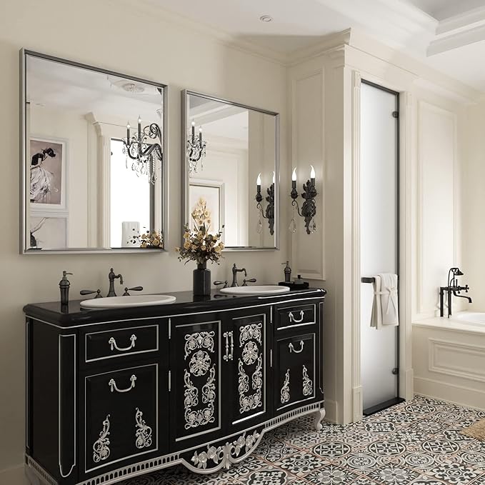 Silver Bathroom Mirror, 30x36 Inch Beveled Silver Vanity Mirror