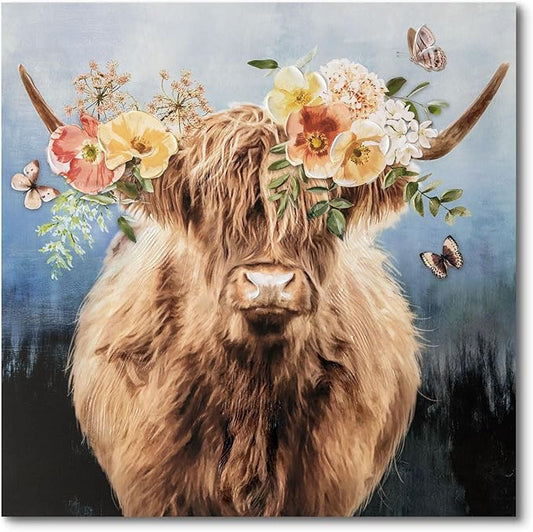 Hand-Painted Highland Cow Canvas Wall Art, Lovely Cow