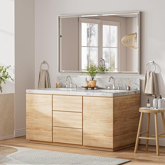48'' x 30'' Brushed Nickel Framed Beveled Bathroom Mirror, Shatterproof