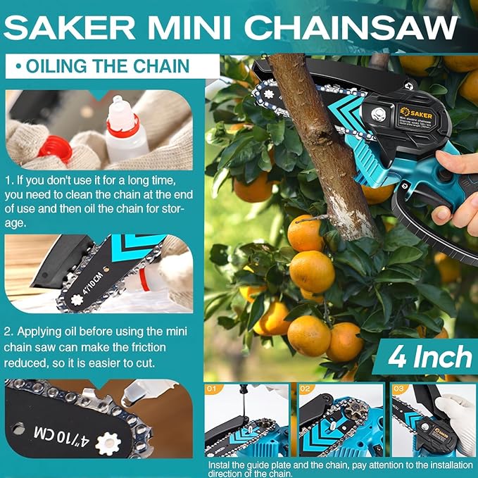 Saker Mini Chainsaw,Portable Electric Chainsaws Cordless,Handheld Chain Saw Pruning Shears Chain Saws for Tree Branches,Courtyard,Household and Garden,Father Day Gift for Men Dad Husband Women