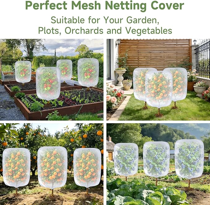 Bird Netting for Blueberry Bushes, 3 Pack 3.2 X 2.6 Ft Cicada Netting for Fruit Trees, Blueberry Bush Netting Cover, Protective Garden Plant Covers for Tomatoes, Flowers, Vegetables