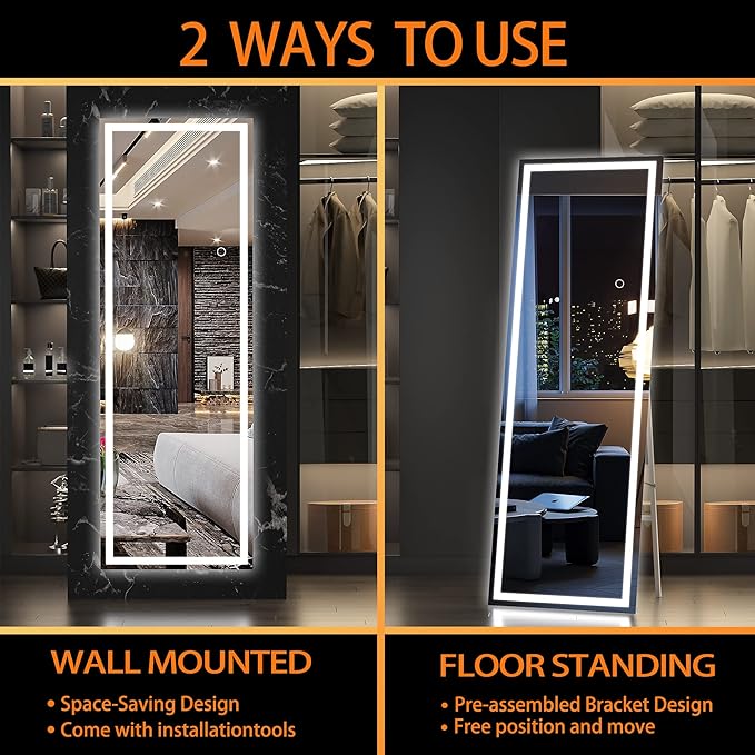 Hasipu Full Length Mirror with Lights, Full Body Dressing Standing, Hanging
