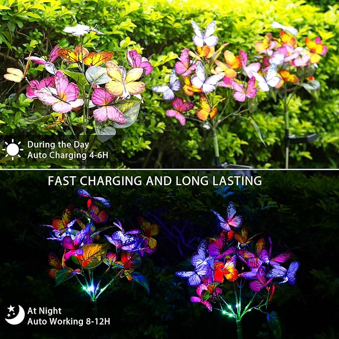 Adecorty Solar Garden Lights Solar Lights Outdoor Waterproof Decorative 4 Pack with 88 LED 68 Butterfly Solar Lights for Garden Yard Decor Christmas Decorations, Gifts for Mother's Day Mom
