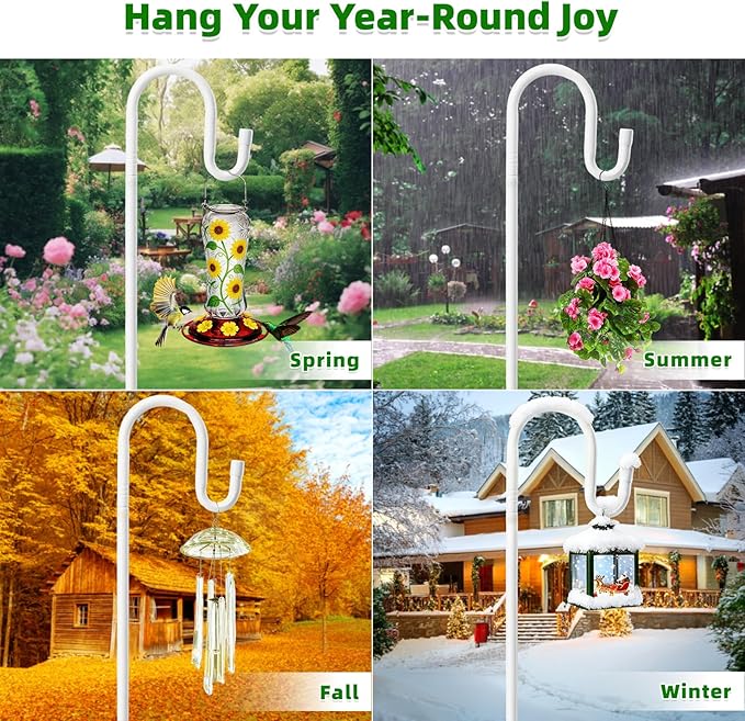 78" White Shepherds Hooks for Outdoor, Bird Feeder Pole with 5 Prong Base, Adjustable Height Shepherds Hook for Hummingbird Feeder, Bird Feeder, Lightweight Plant, Wind Chimes, Lanterns (1 Pack)