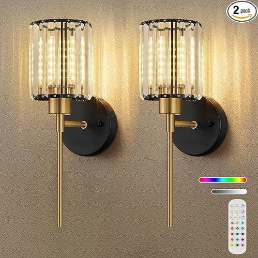 Crystal Battery Operated Wall Sconces, 12 Colors and 3CCT Dimmable Crystal Wall
