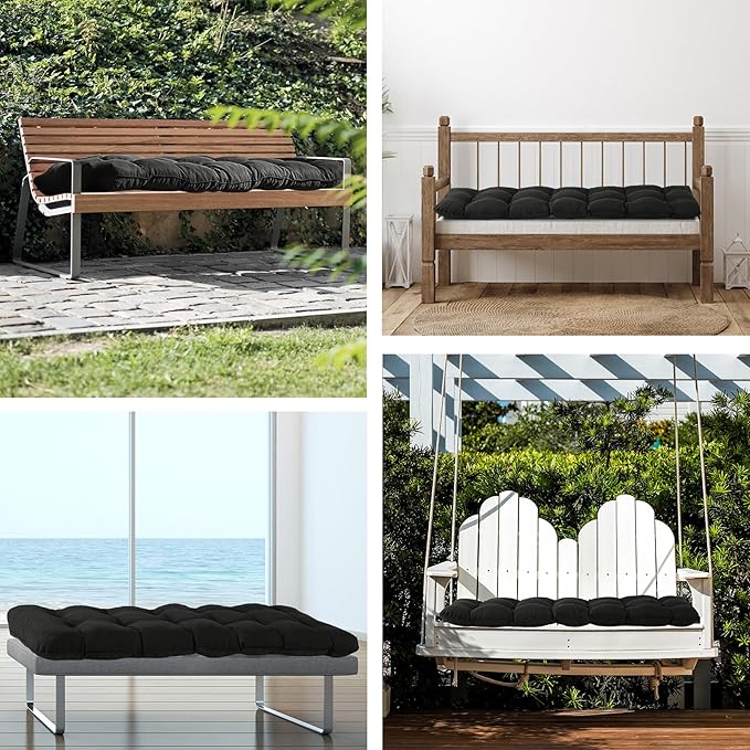 IPYNBAP Outdoor Bench Cushion, 59x18x5 Inch, Waterproof Bench Cushion for Outdoor/Indoor Furniture, Tufted Patio Bench Seat Cushion, Fade Resistant Outdoor Cushions for Porch Swing Couch, Black