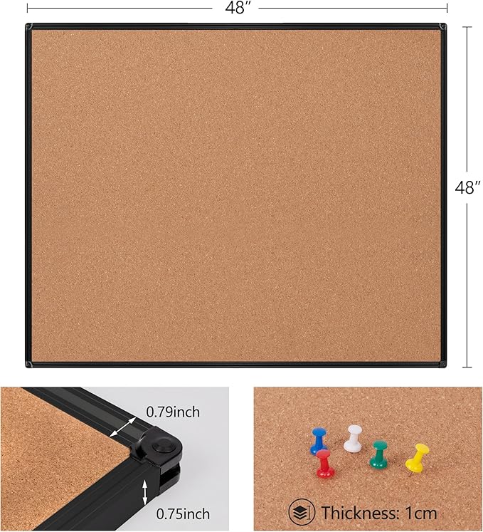 Extra Large Cork Bulletin Board 48" X 48", Wall Mounted Notice Pin Board