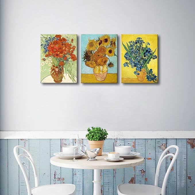 Wieco Art 3 Panels Canvas Prints of Vincent Van Gogh Paintings Reproduction Red