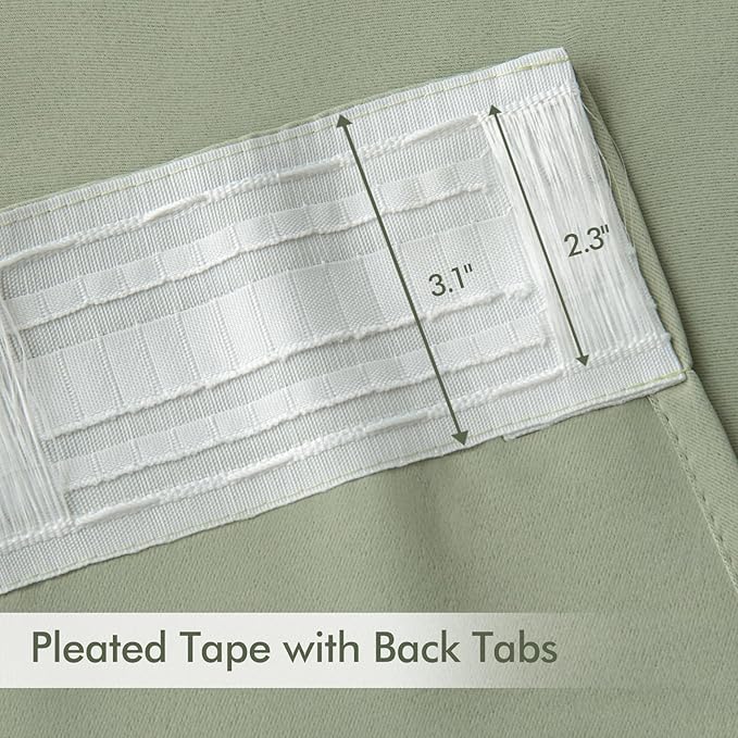 MIULEE Sage Green Back Tab Blackout Curtains 63 Inch Length 2 Panels Set